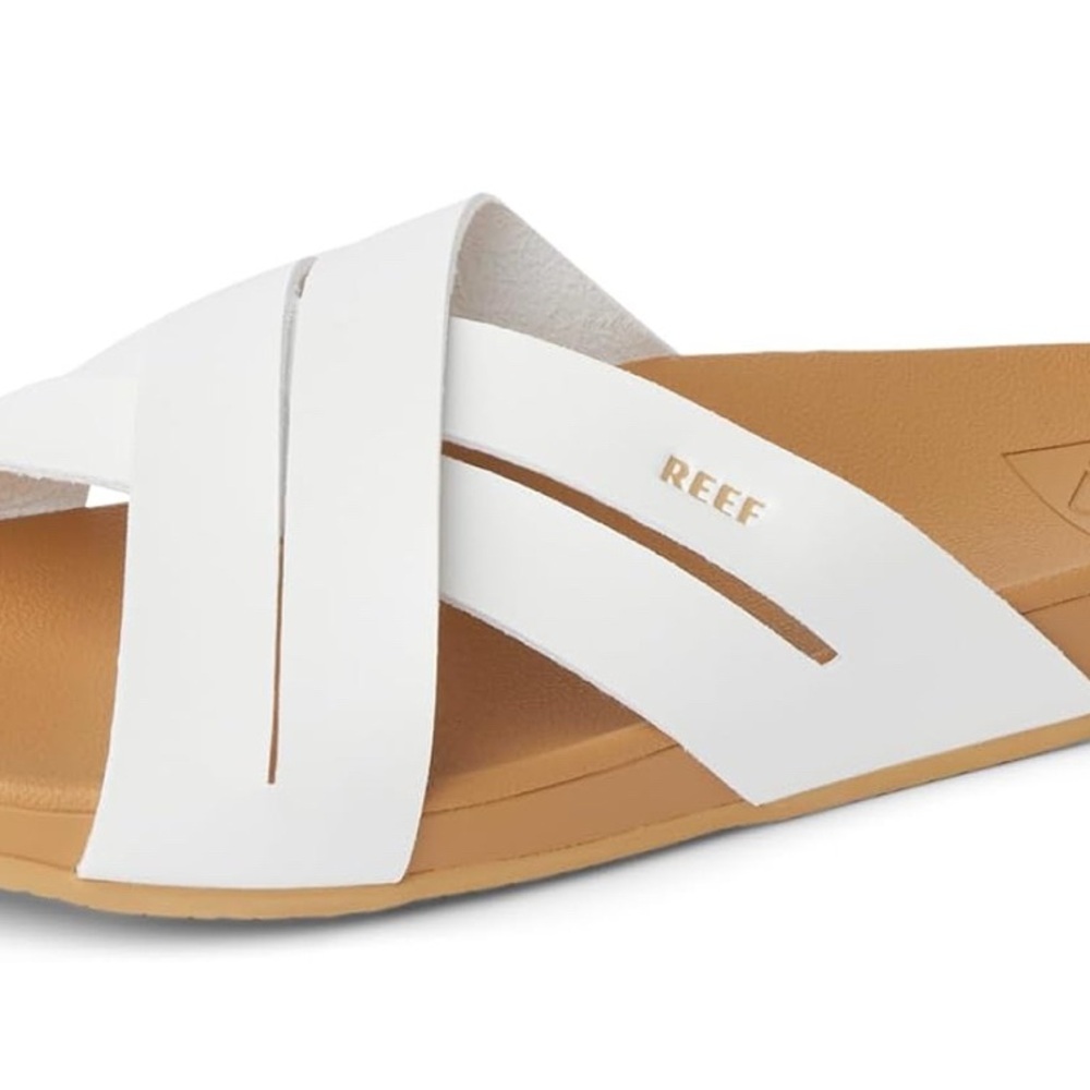 Reef Women's White and Tan Slide Sandals